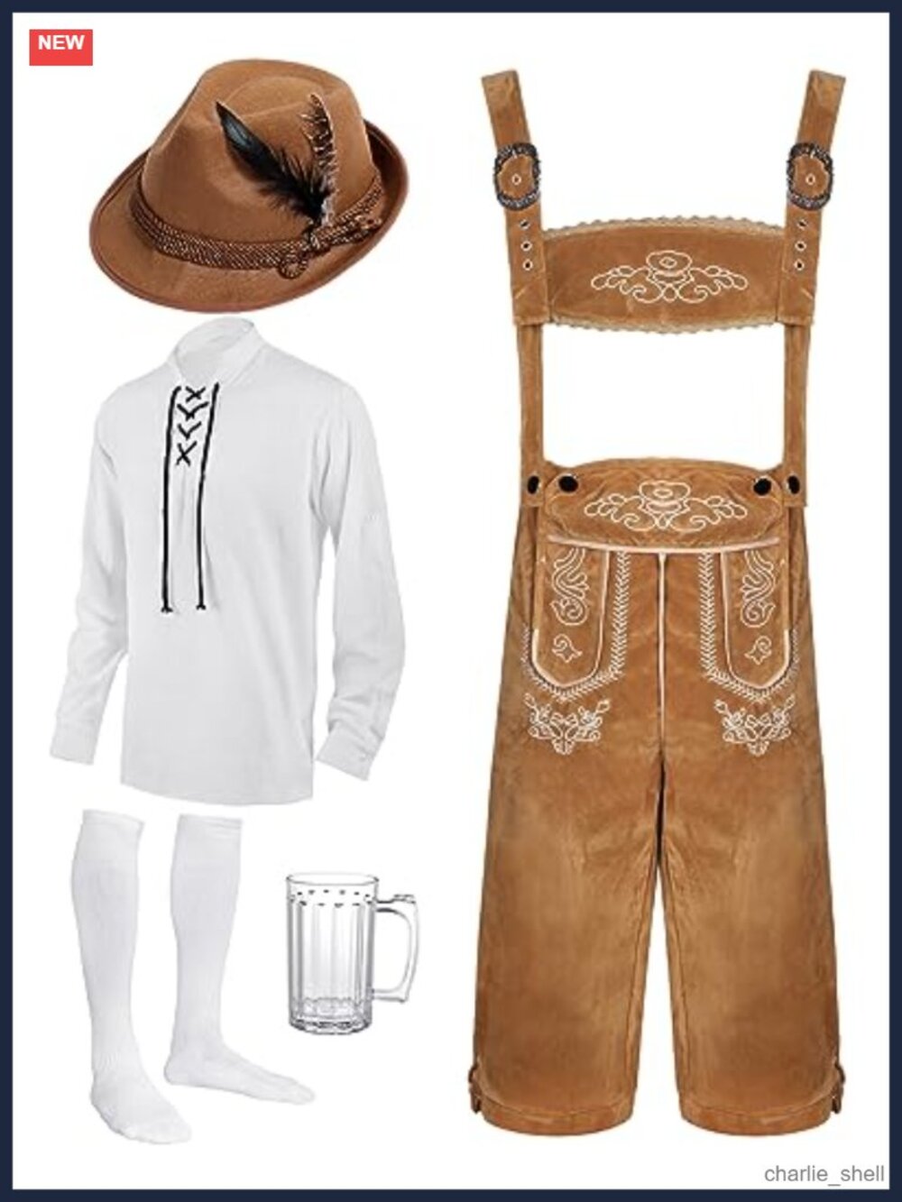 Oktoberfest Costume Set with Suspenders, Hat, Socks & Beer Mug